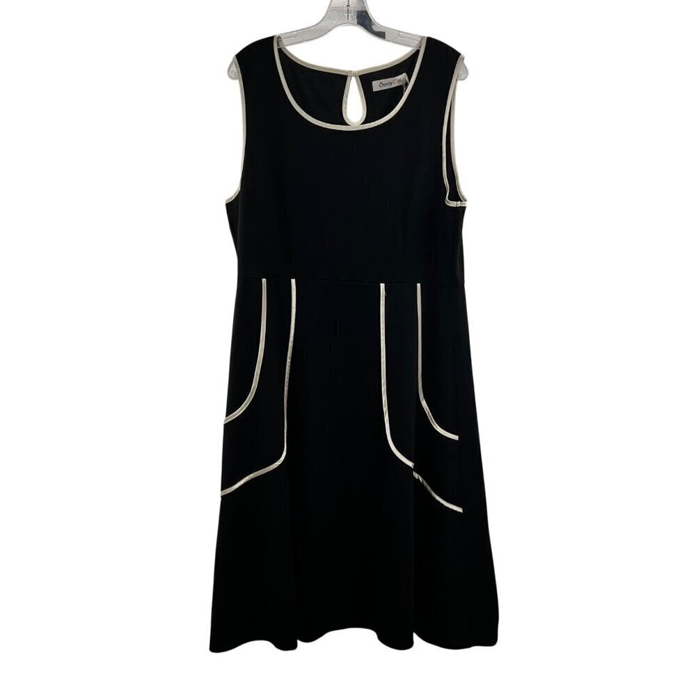 Sunny Girl Womens Sleeveless A-Line Midi Dress Black/Ivory Size 2X New